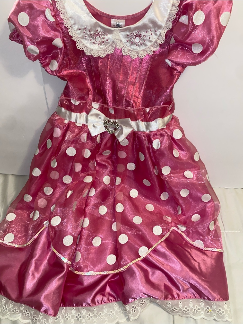 Disney Minnie Pink  Polka Dot Satin Costume Dress with White Trim - Picture 4 of 4
